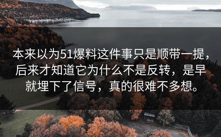 本来以为51爆料这件事只是顺带一提，后来才知道它为什么不是反转，是早就埋下了信号，真的很难不多想。