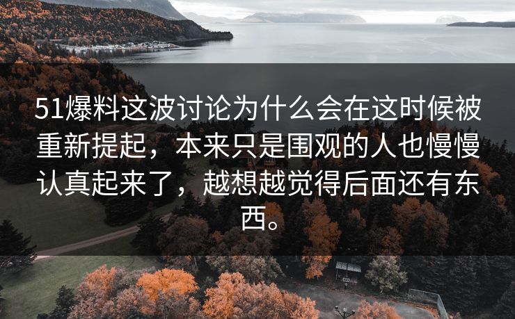 51爆料这波讨论为什么会在这时候被重新提起，本来只是围观的人也慢慢认真起来了，越想越觉得后面还有东西。