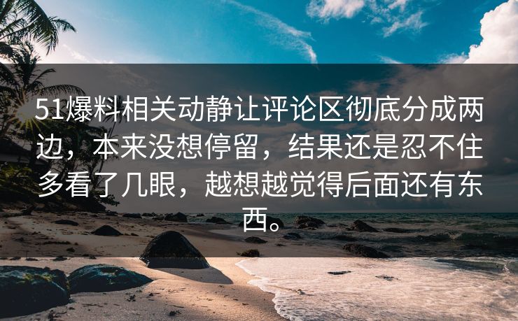 51爆料相关动静让评论区彻底分成两边，本来没想停留，结果还是忍不住多看了几眼，越想越觉得后面还有东西。