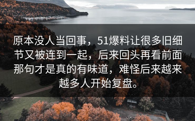 原本没人当回事，51爆料让很多旧细节又被连到一起，后来回头再看前面那句才是真的有味道，难怪后来越来越多人开始复盘。