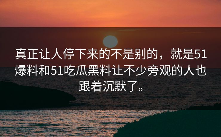真正让人停下来的不是别的，就是51爆料和51吃瓜黑料让不少旁观的人也跟着沉默了。