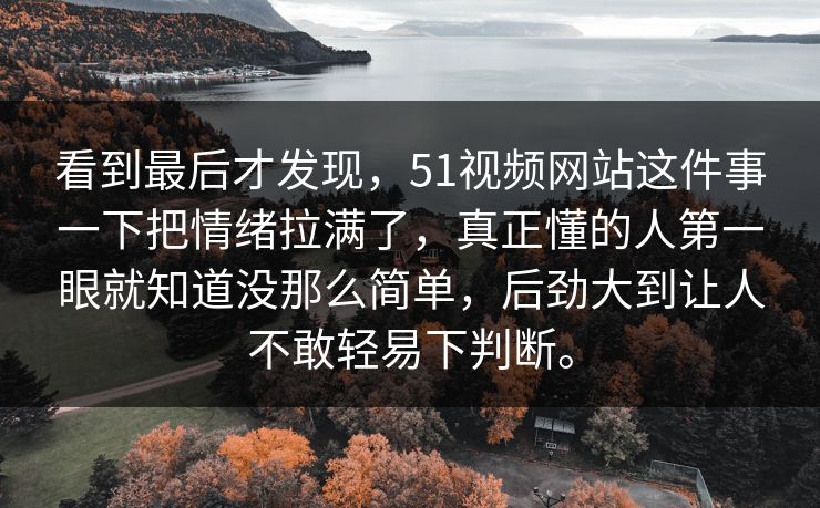 看到最后才发现，51视频网站这件事一下把情绪拉满了，真正懂的人第一眼就知道没那么简单，后劲大到让人不敢轻易下判断。