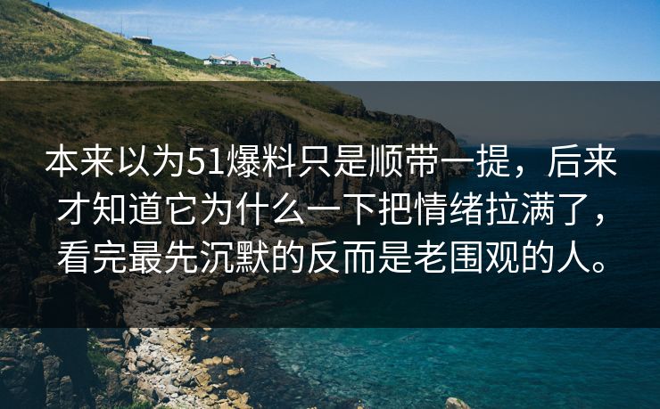 本来以为51爆料只是顺带一提，后来才知道它为什么一下把情绪拉满了，看完最先沉默的反而是老围观的人。