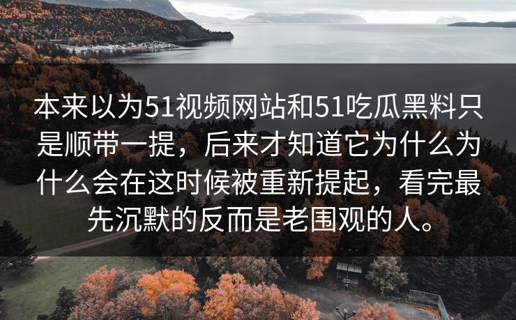 本来以为51视频网站和51吃瓜黑料只是顺带一提，后来才知道它为什么为什么会在这时候被重新提起，看完最先沉默的反而是老围观的人。
