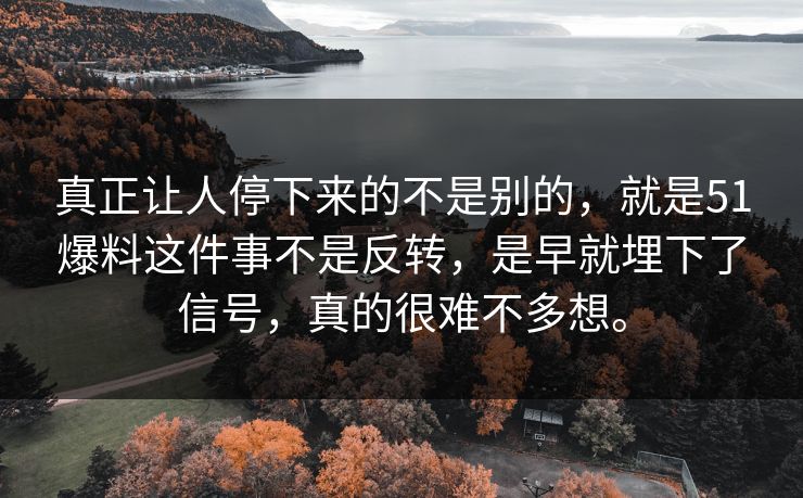 真正让人停下来的不是别的，就是51爆料这件事不是反转，是早就埋下了信号，真的很难不多想。