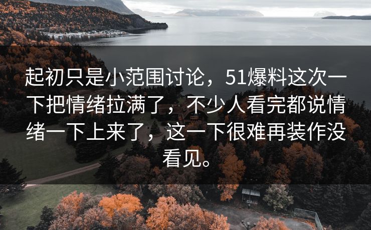 起初只是小范围讨论，51爆料这次一下把情绪拉满了，不少人看完都说情绪一下上来了，这一下很难再装作没看见。