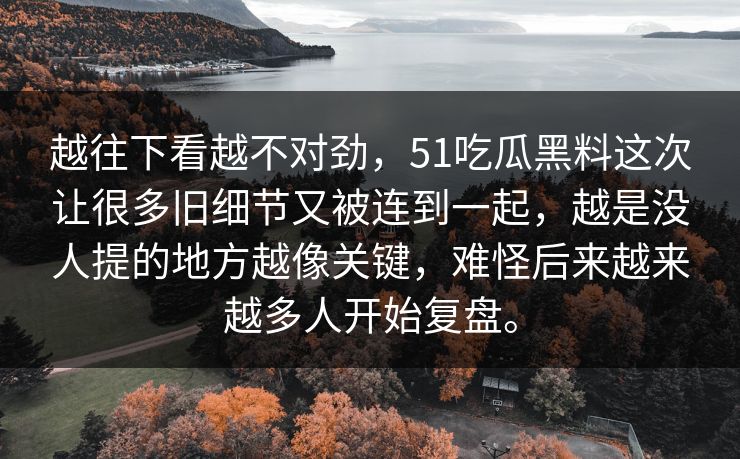 越往下看越不对劲，51吃瓜黑料这次让很多旧细节又被连到一起，越是没人提的地方越像关键，难怪后来越来越多人开始复盘。