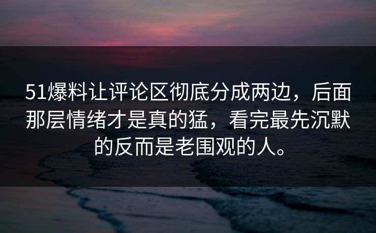 51爆料让评论区彻底分成两边,后面那层情绪才是真的猛,看完最先沉默的反而是老围观的人。
